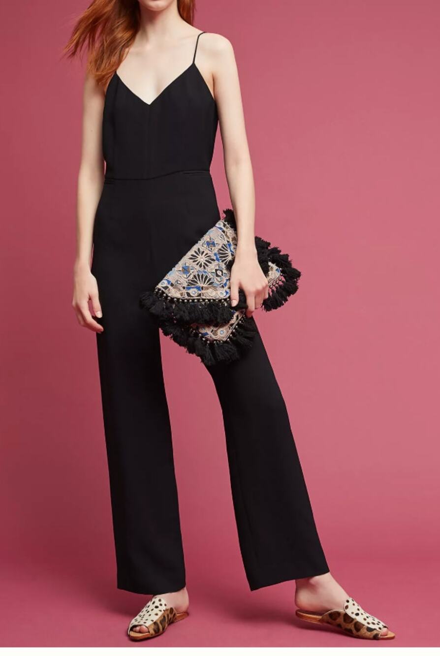 Anthropologie "The Essential" V-Neck Wide-Leg Jumpsuit in Black